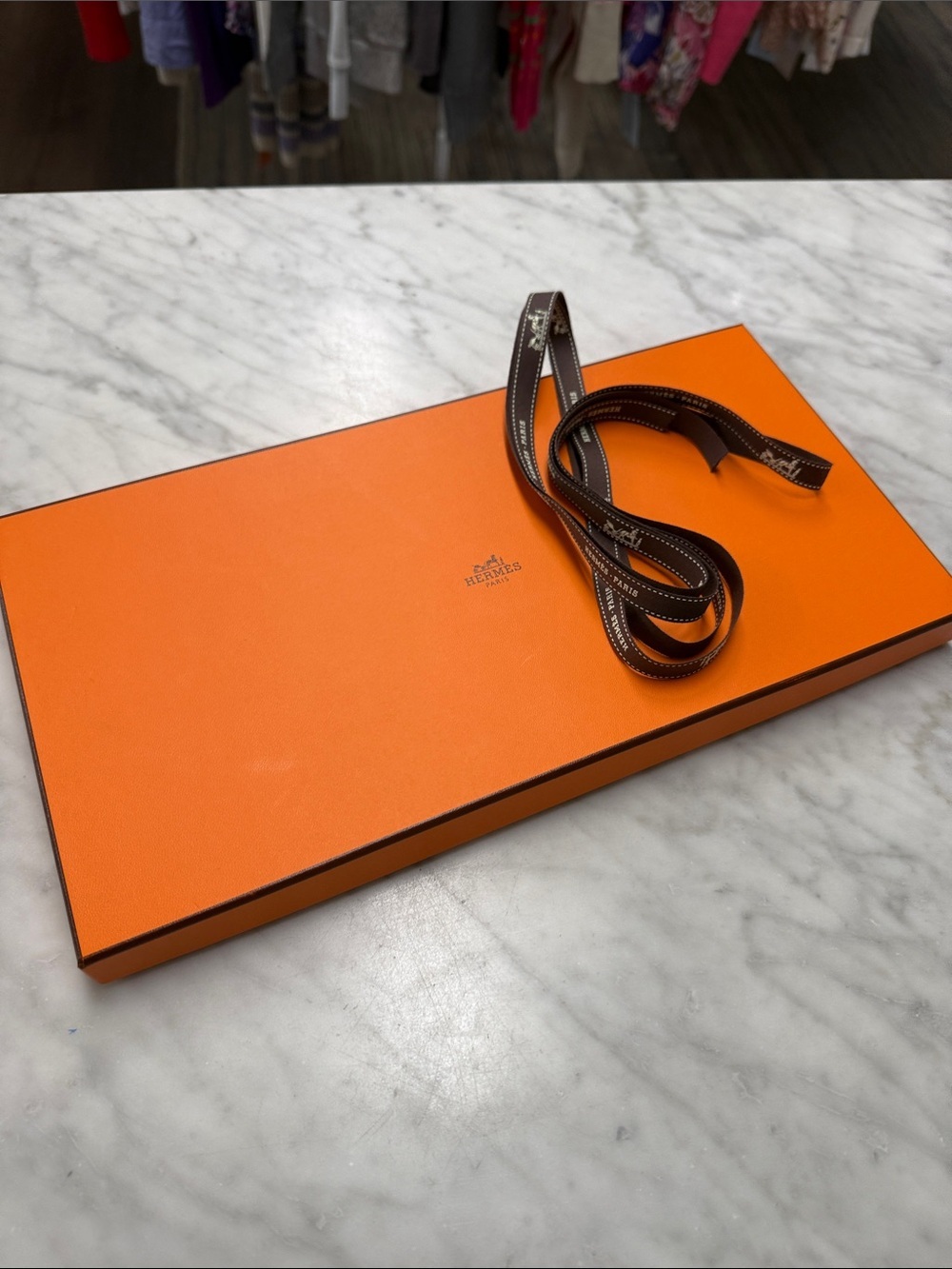 Hermes Flat Storage Box Scarf Box Decorative Box with Ribbon